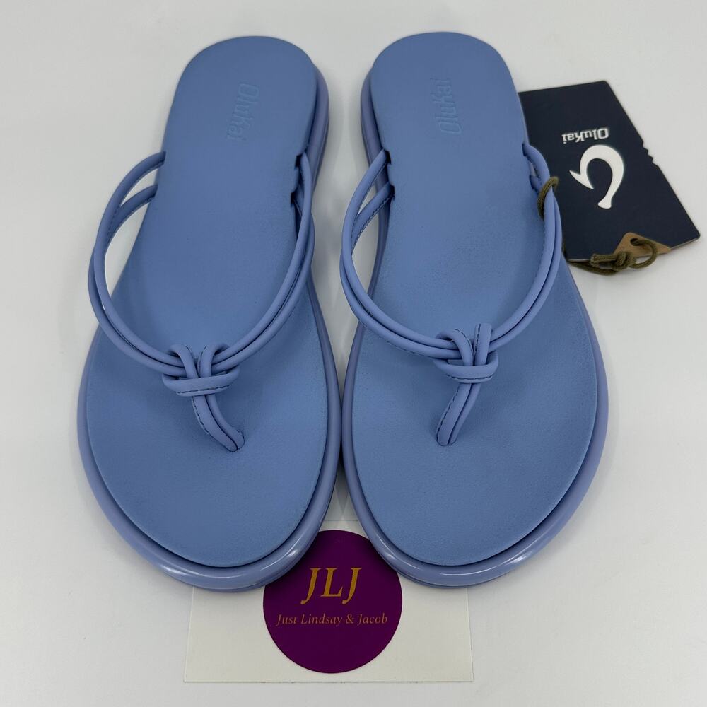 OluKai Womens 'Aka Water Resistant Knotted Beach Thong Sandals Cloud Blue Size 6
